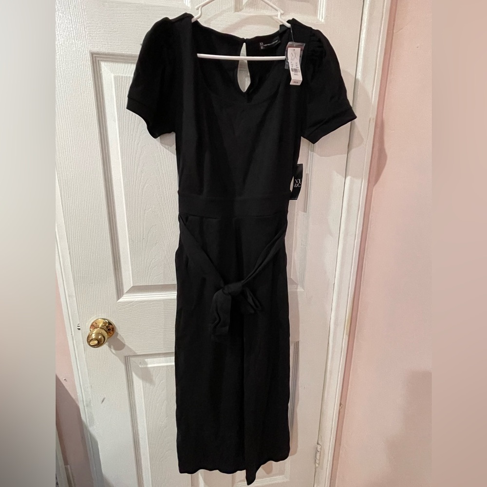New York & Company Cotton Knit Culotte Jumpsuit SMALL size BLACK